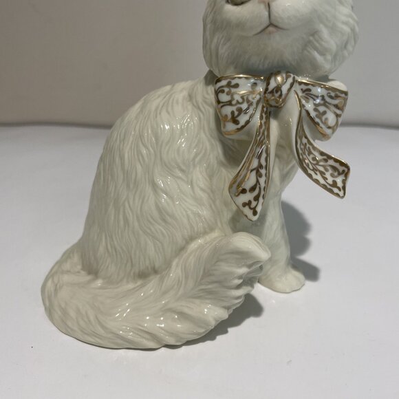 LENOX Sitting Pretty Cat Kitten Figurine 24kt Gold Accented Bow Retired - Picture 3 of 10